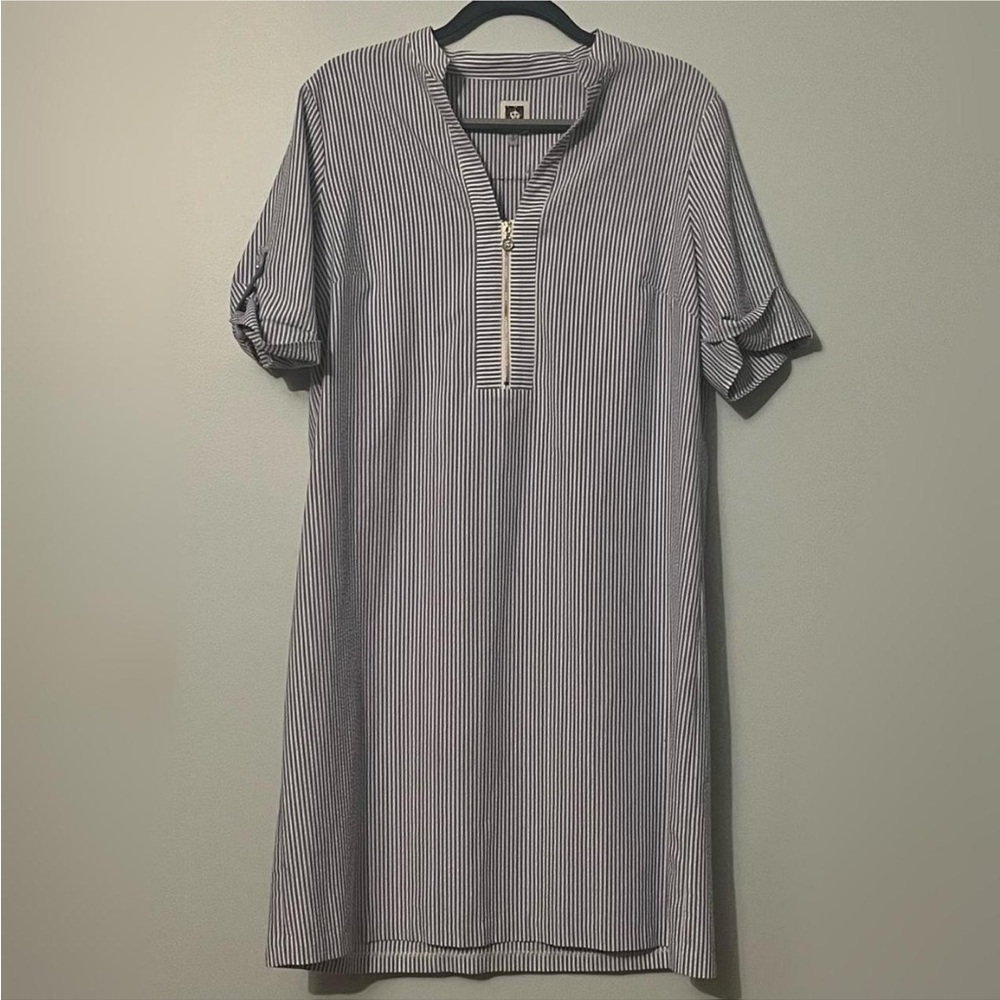 Anne Klein blue white striped dress Size 14